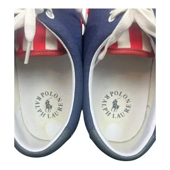 Ralph Lauren Polo “Thornton” Flag Stripe Canvas Sneakers Men’s 13D Patriotic USA - Picture 7 of 9